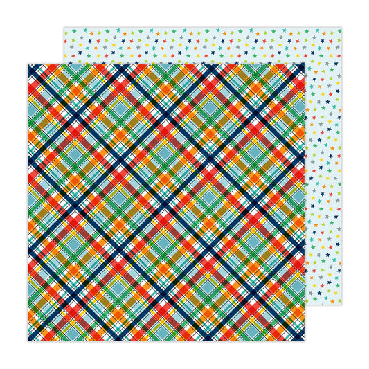 Pebbles - Cool Boy Patterned Double-Sided Cardstock 12"X12"- Plaid