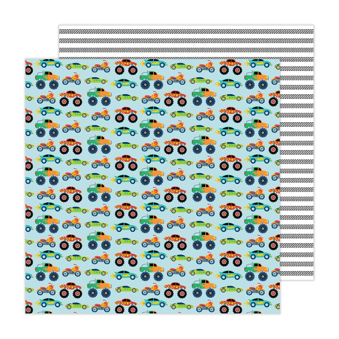 Pebbles - Cool Boy Patterned Double-Sided Cardstock 12"X12"- Monster Truck