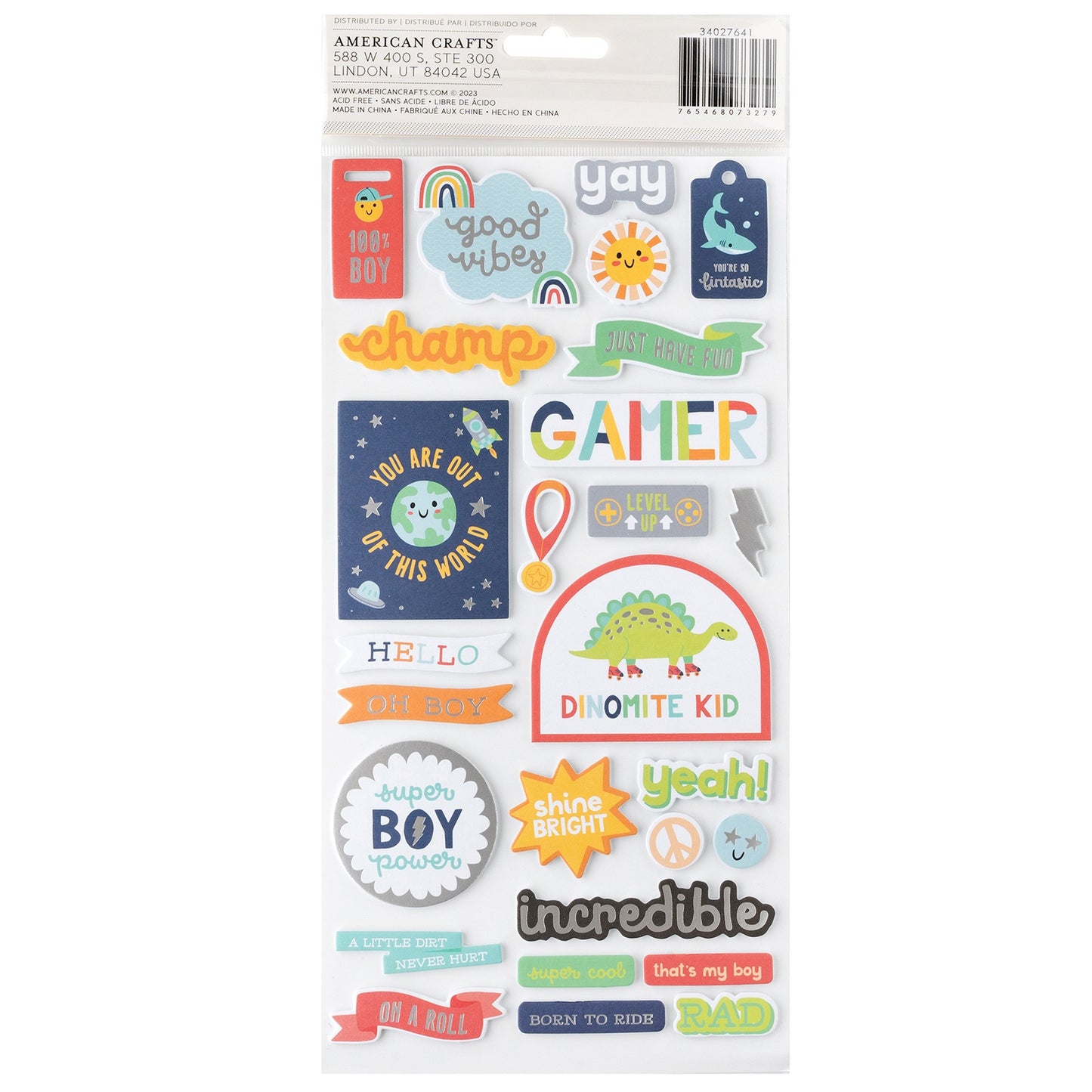 Pebbles Cool Boy Thickers Stickers 50/Pkg-Phrase, Silver Foil