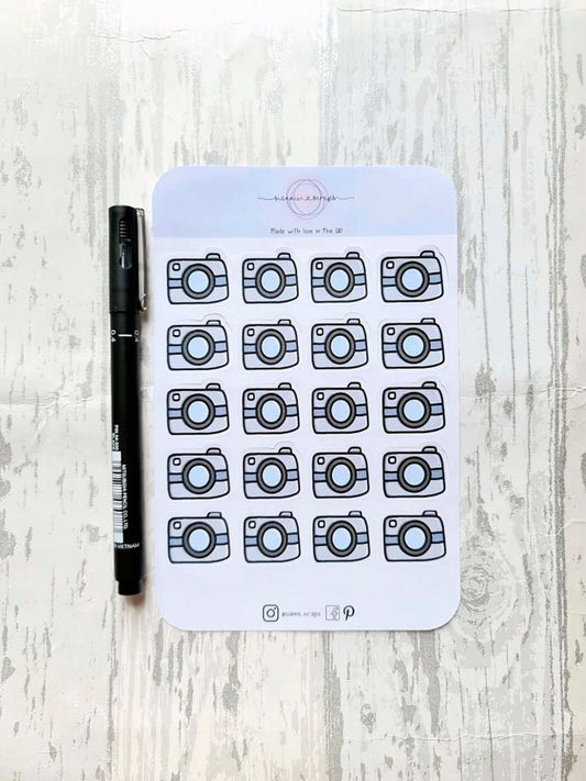 Hand drawn Matt mini camera stickers