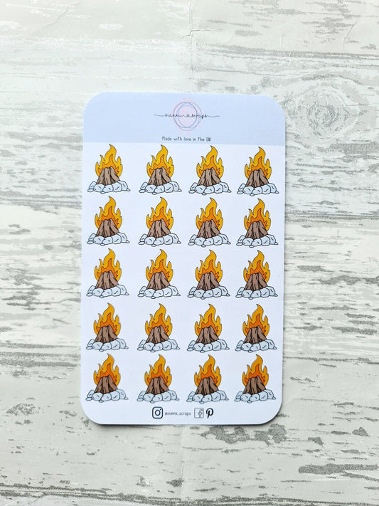 Camp fire stickers and camping stickers