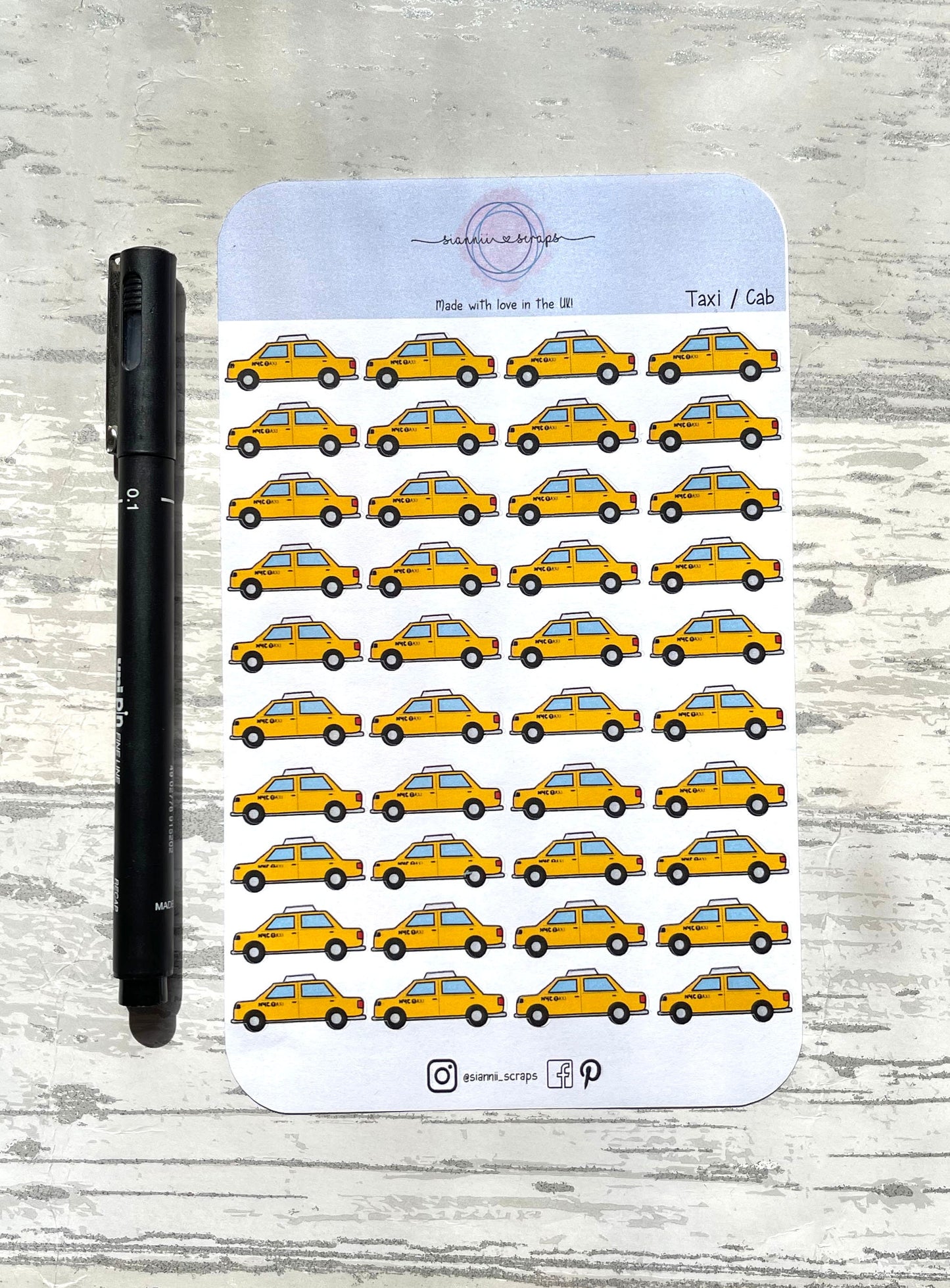 Taxi/cab/uber/lyft sticker sheet, Holiday/vacation stickers, functional planner stickers, journaling stickers, Scrapbooking stickers,