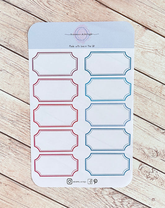 Scalloped label sticker sheet, label stickers