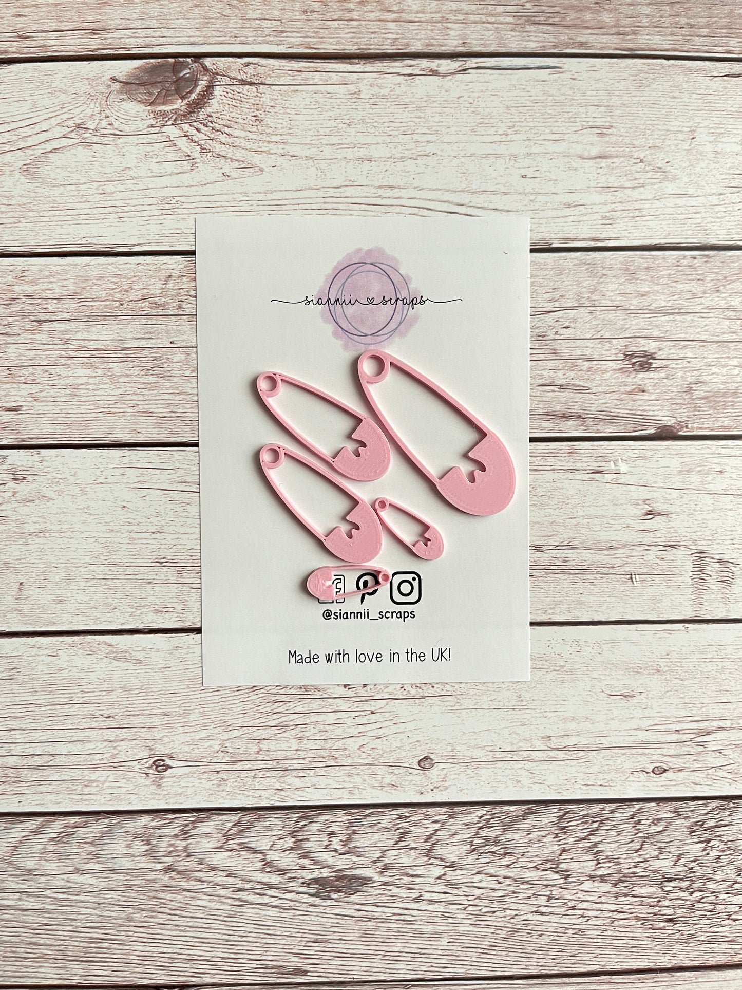 Pink 3D printed safety pin embellishment