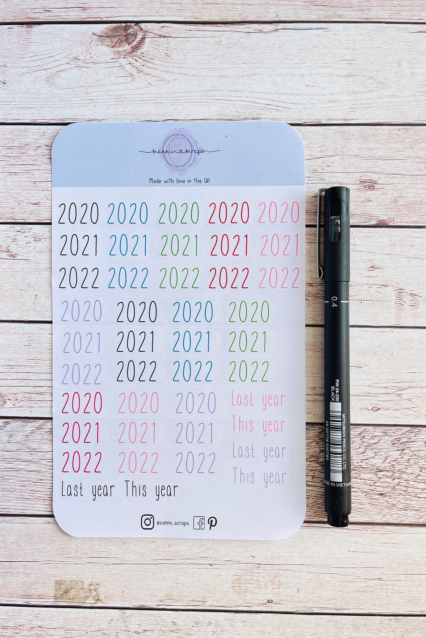 Hand drawn Matt year stickers, 2020 2021 2022 scrapbooking stickers