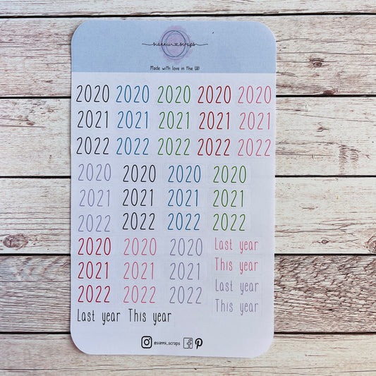 Hand drawn Matt year stickers, 2020 2021 2022 scrapbooking stickers